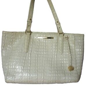 BRAHMIN ASHER OYSTER WHITE CROC LEATHER TOTE BAG